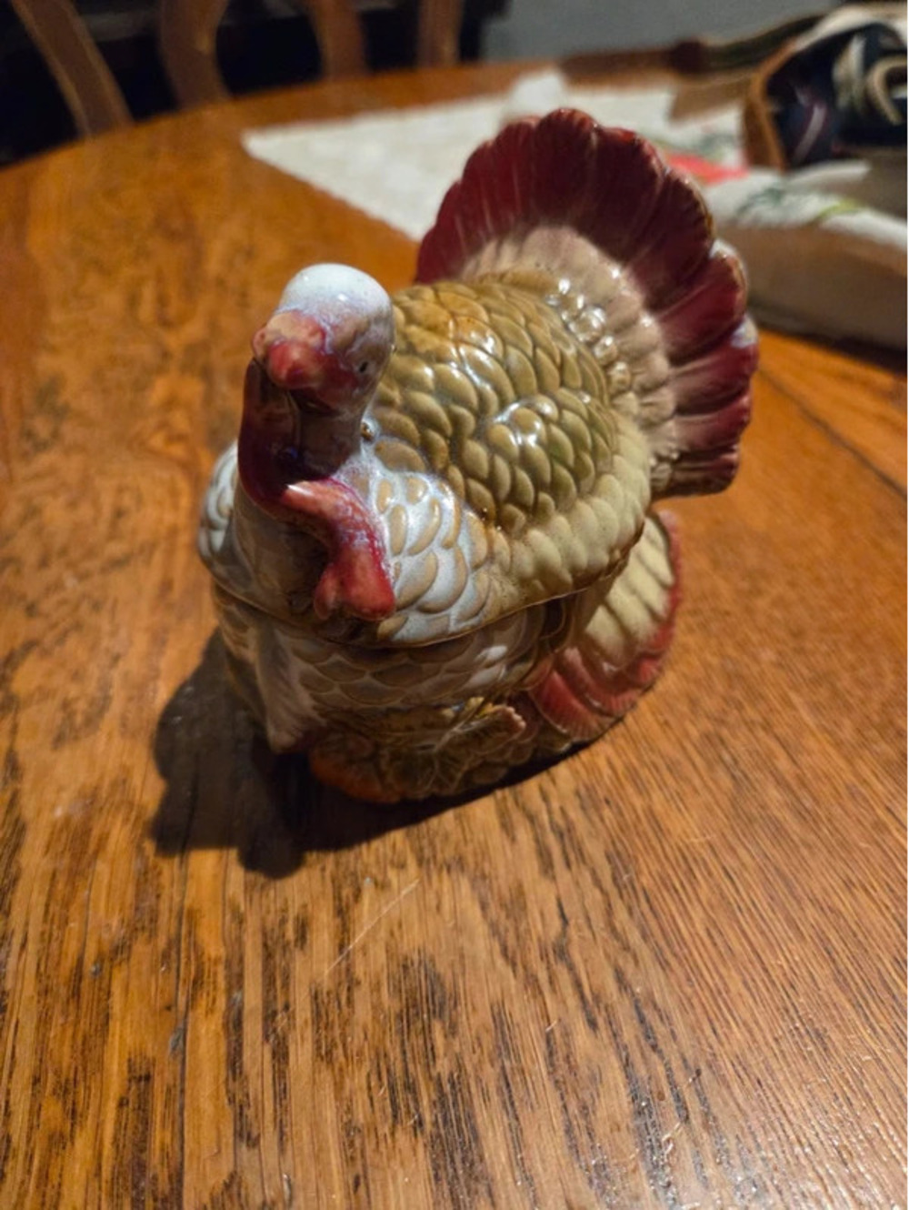 Vintage hand-painted ceramic turkey covered dish or sugar bowl,